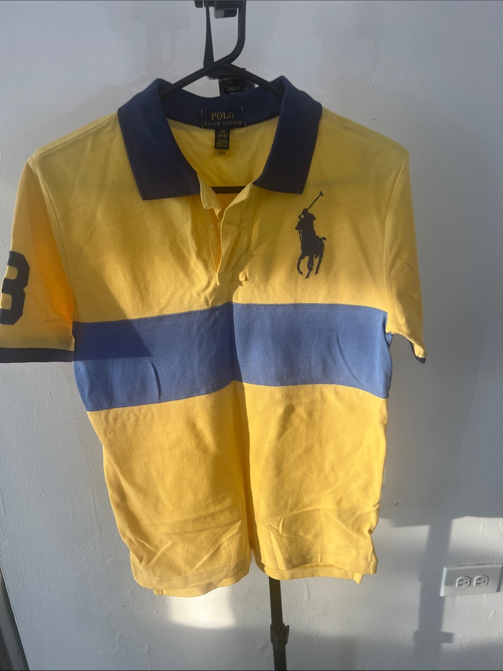 Polo by Ralph Lauren Yellow Polo with Blue Stripe and Navy Collar